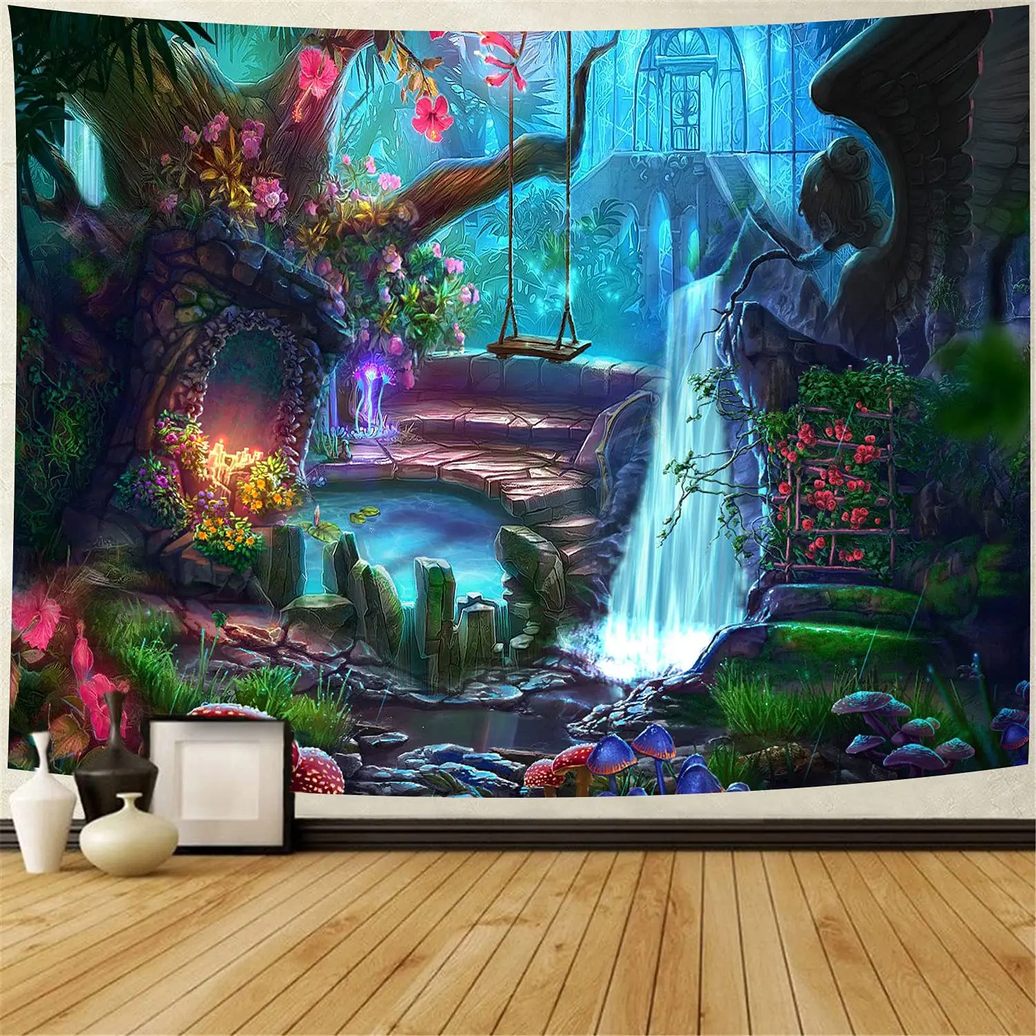 

Enchanted Forest Plant Tapestry Fantasy Mysterious Tree River Waterfall Wall Hanging Bedroom Home Decor Living Room Dorm Cloth