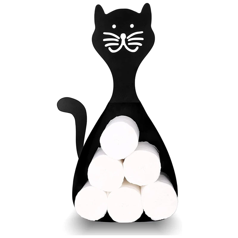 

Cat Toilet Paper Roll Holder - Metal Wall Mounted Or Free Standing Bathroom Tissue Storage, 6 Rolls