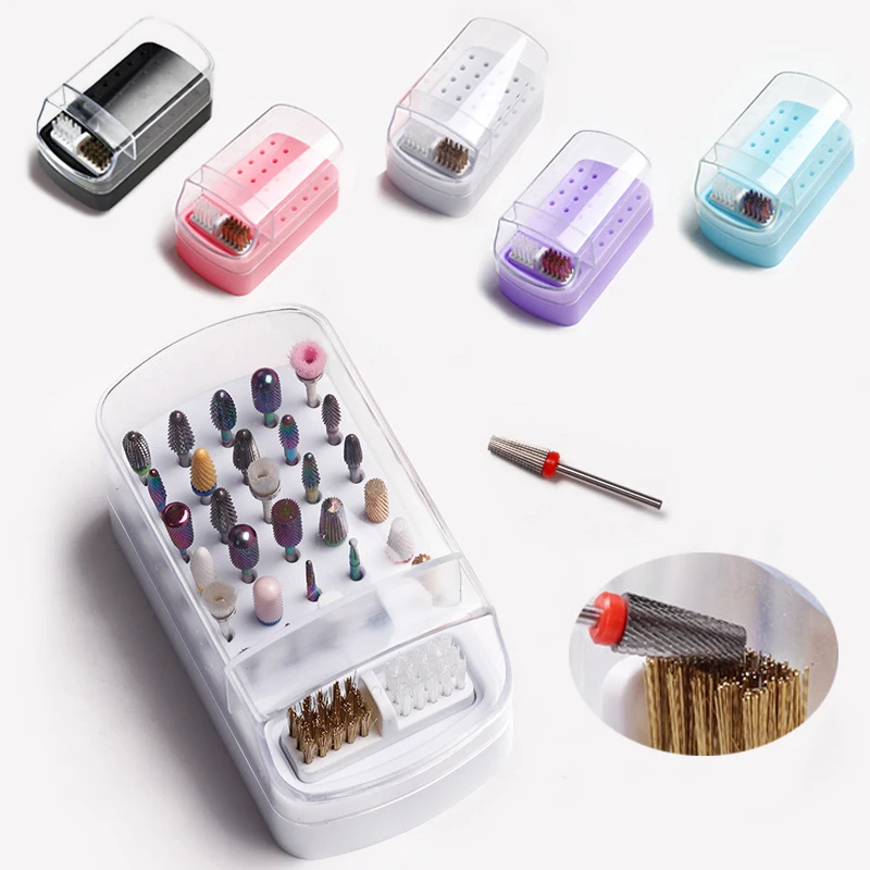 

30 Holes Nail Art Drill Storage Box Grinding Polish Head Bit Holder Display Nail Drill Bits Organizer Nail Stand Manicure
