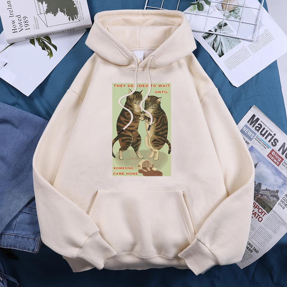 

No One's Fault Really Cute Cats Printing Cartoons Hoodies Feminine Cute Casual Tops Kawaii Sportswear Womens Hood Warm Pullover