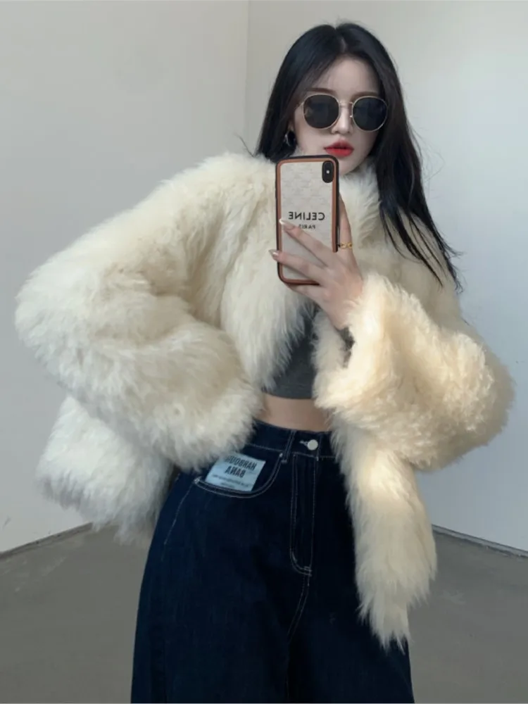 Winter Coat For Women Long Sleeve Fluffy Cardigan Faux Fur Coat High-Quality Luxury Korea Clothes Autumn Outwear Streetwear