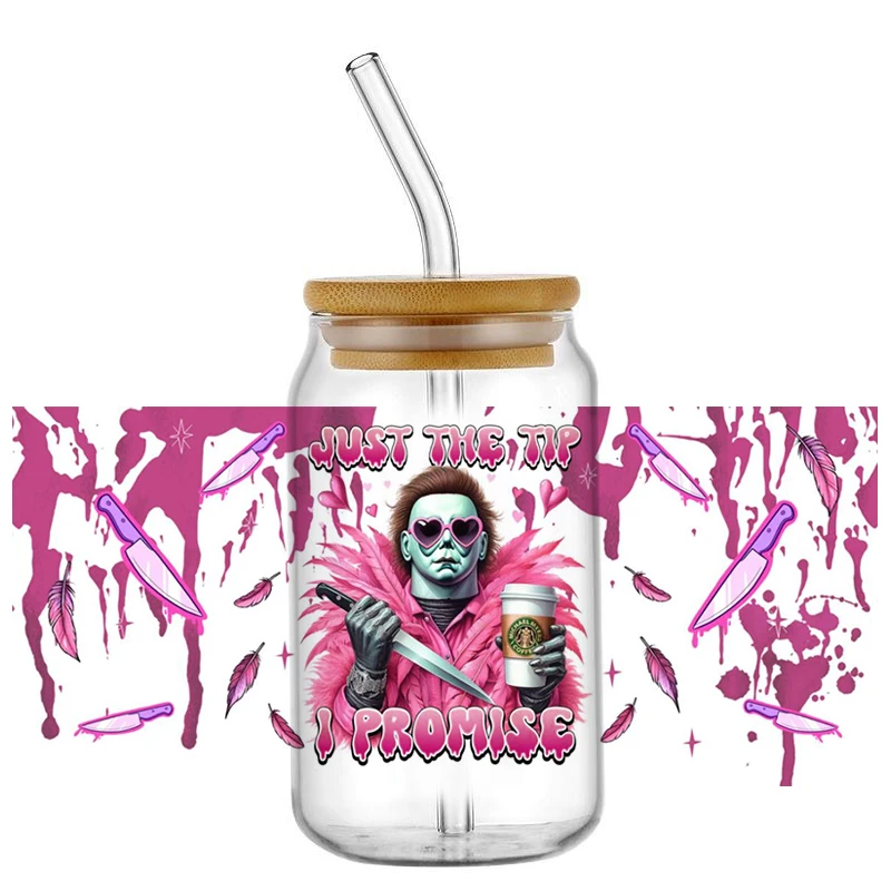 Minoso Хэллоуин УФ DTF Забавная Пленка Ужасов Наклейка Санта-обертка Для Стеклянной