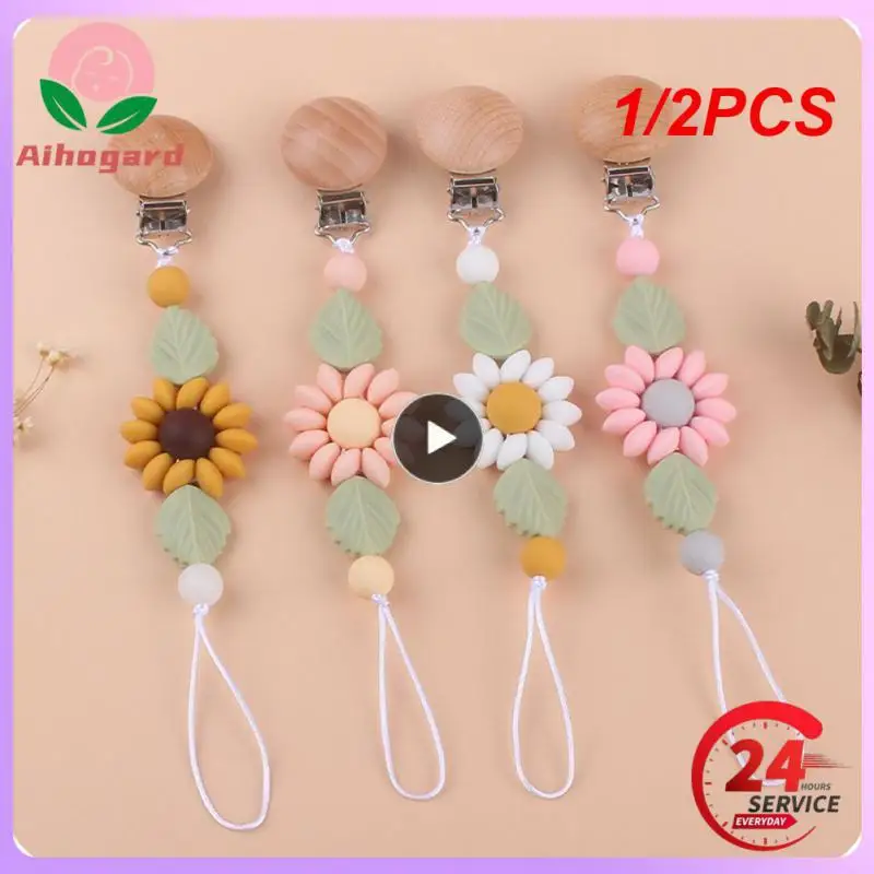 

1/2PCS New Beech Pacifier Clip To Appease Babies Cartoon Flower Silicone Pacifier Chain To Prevent Chain Drop Baby Accessories