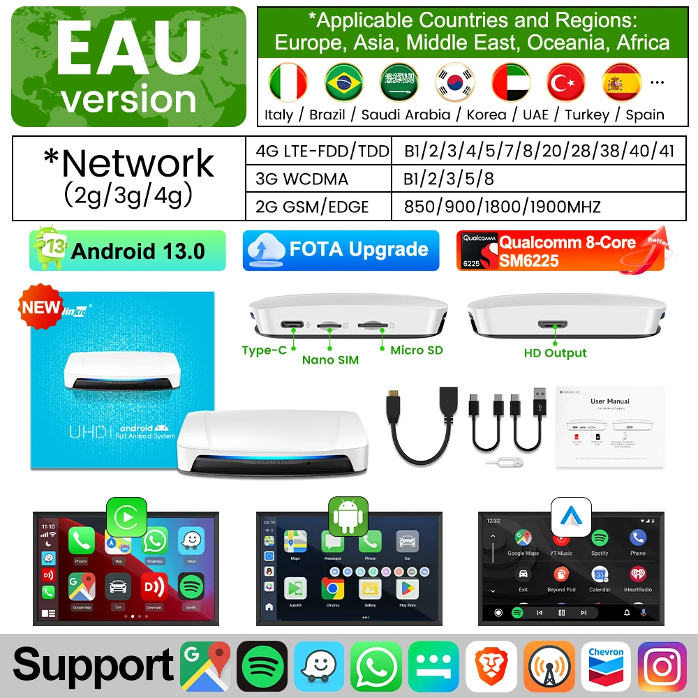 

CarlinKit UHD Android 13 Smart TV Box Qualcomm 8-ядерный беспроводной адаптер CarPlay Android Auto GPS HDMI видеовыход CarPlay Ai Box