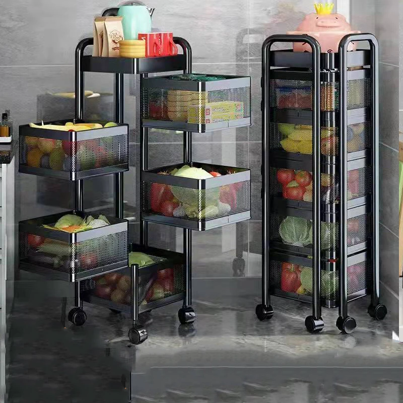 

Kitchen Storage Bathroom Organizer Fruit Storage Rack Kitchen Shelves Rotating Storage Rack Basket Shelf Trolley Shelves Gadgets