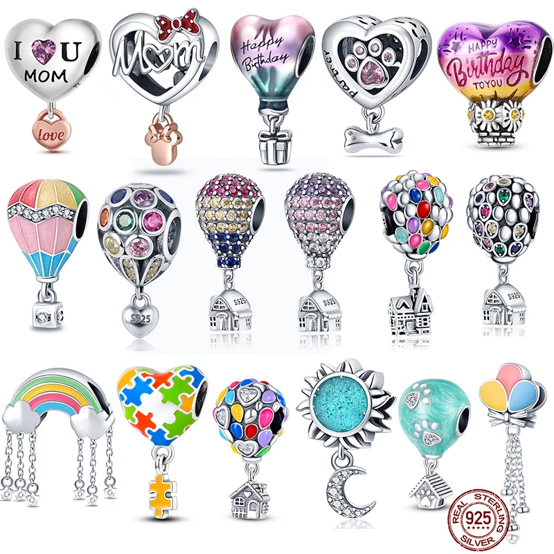 

Fits Original Pandora Bracelet Necklace 925 Silver Colorful Hot Air Balloon Heart Charm Beaded Pendant for Women DIY Jewelry