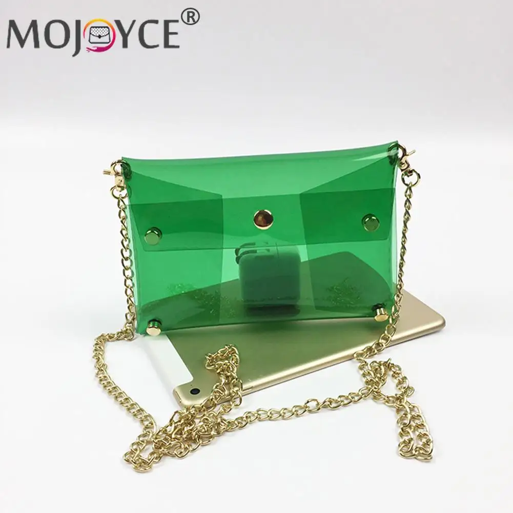 

Fashion Women PVC Transparent Thin Metal Chain Shoulder Crossbody Bag Lady Casual All-match Solid Color Flap Handbags