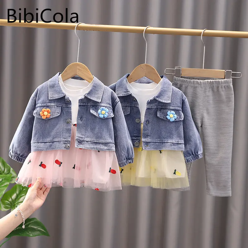 

Детская одежда, Детский костюм, теплая джинсовая куртка для девочек + платье + леггинсы, осенне-зимний костюм, спортивный костюм для девочек ...