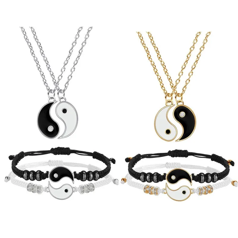 

Tai Chi Yin Yang Paired Pendant Couple Necklace & Bracelet Women BBF Best Friend Friendship Necklace Charms Braided Jewelry Gift