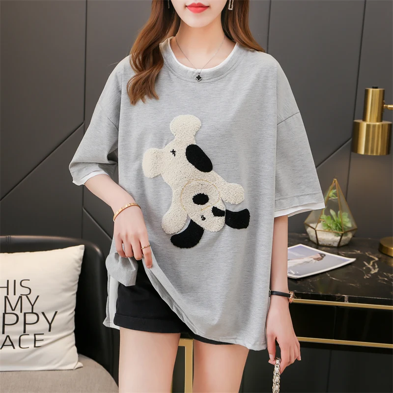 

summer cartoon print Cotton y2k Top Female korean Casual oversized short Sleeve T-shirt Women Harajuku goth Tee Shirt streetwear
