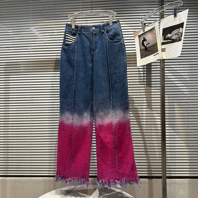 

Джинсы женские с завышенной талией, джинсовые брюки с карманами, с широкими штанинами, в стиле пэчворк, уличная одежда, популярный цвет