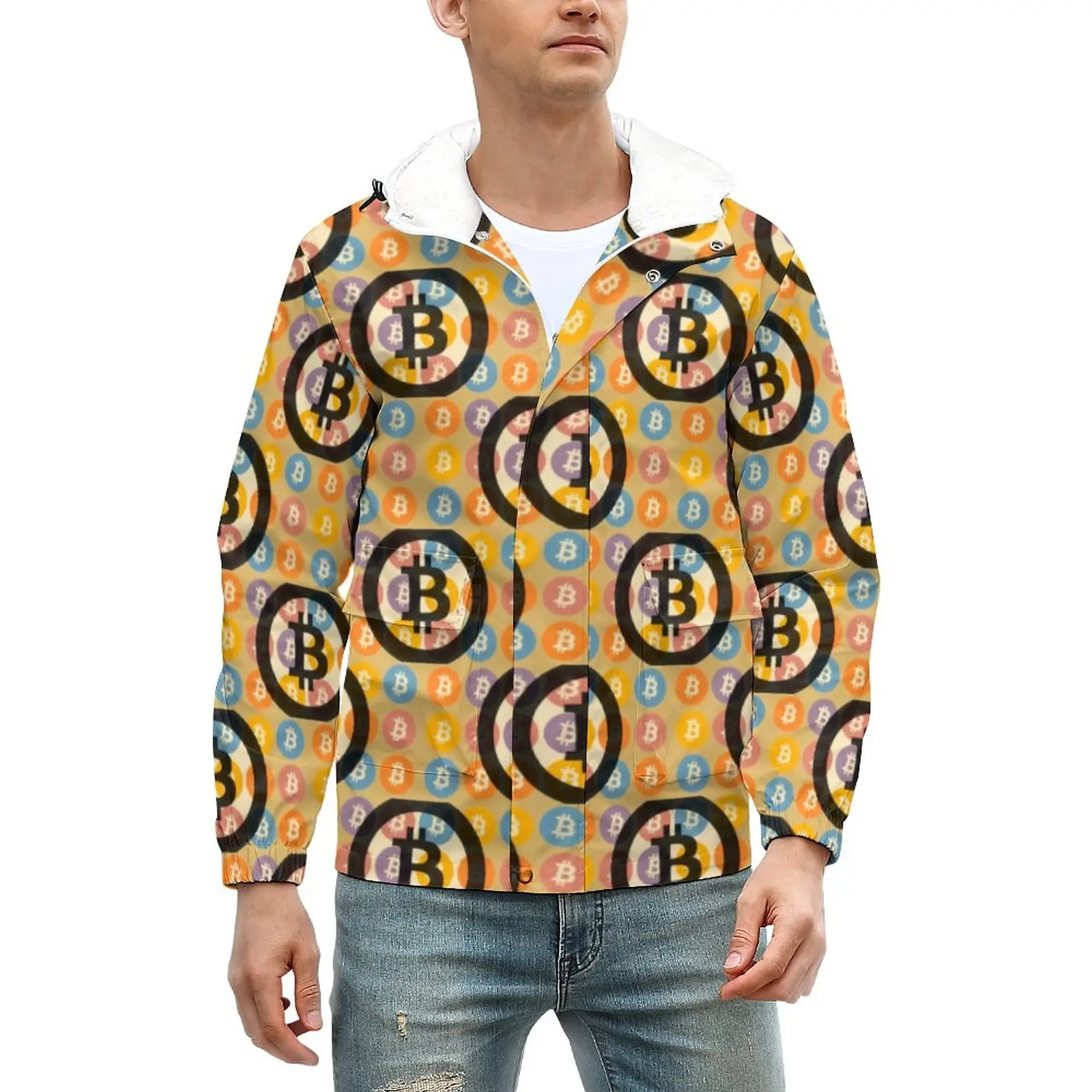 

Куртка-ветровка в стиле ретро, с принтом монет, 5XL, 6XL