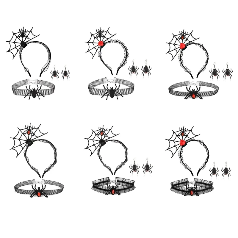 

Повязка на голову в стиле панк-паутина и серьги-колье с подвесками, товары для косплея для взрослых R7RF