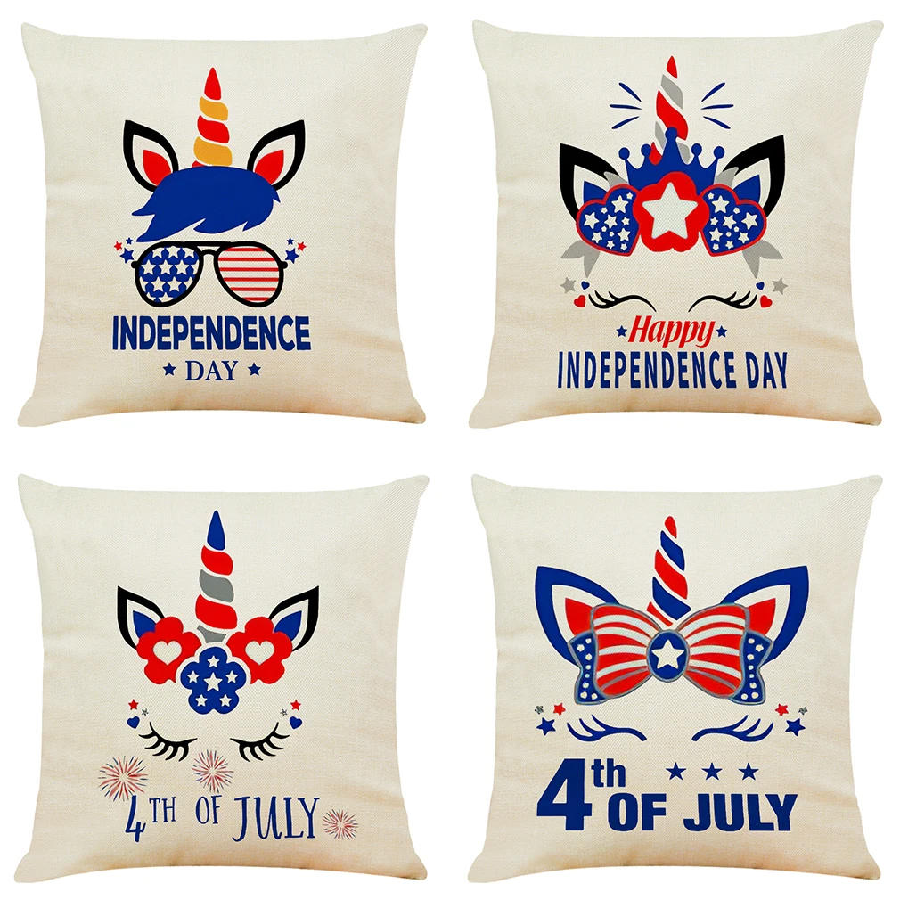 Unicorn Independence Day Pillow Case Decorative 18x18 inch C