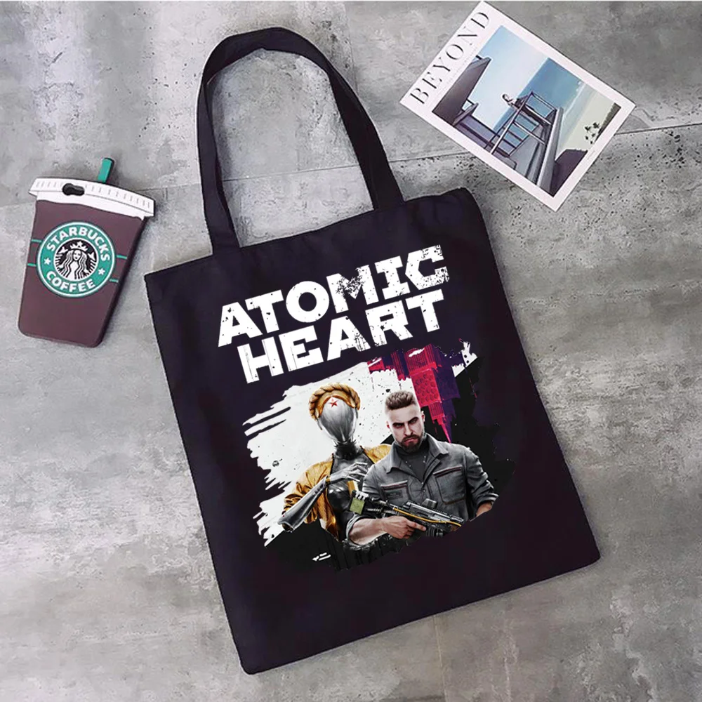 

atomic heart shopping bag tote shopper jute bag bolso grocery bolsas de tela bag reciclaje net sac toile