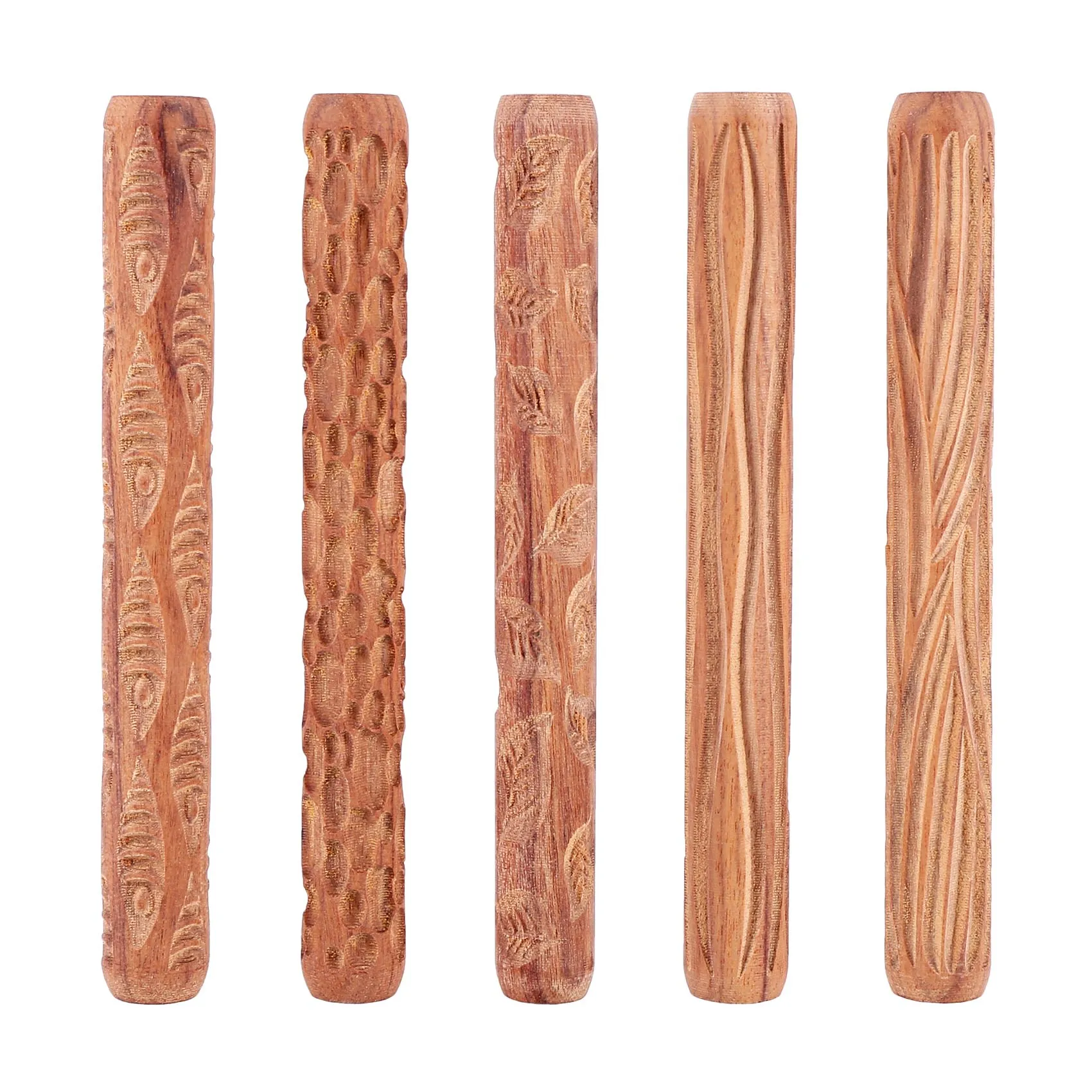 

5PCS Pottery Tools Wood Hand Rollers for Clay Clay Stamp Clay Pattern Roller