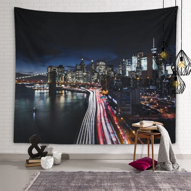 Гобелен с ночным видом в городе мировая города великолепная архитектура гобелен
