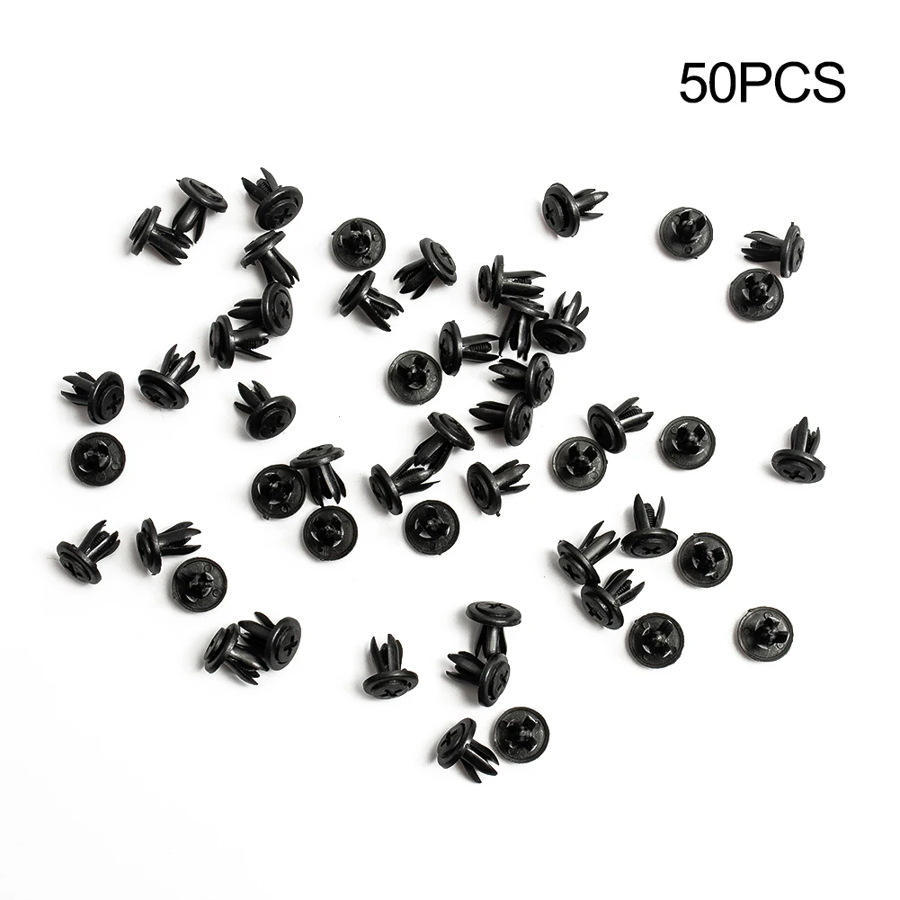 

50pcs/set Car Body 6mm Hole Dia Plastic Rivets Black Fastener Fender Bumper Push Pin Clips Universal Durable Exterior Parts