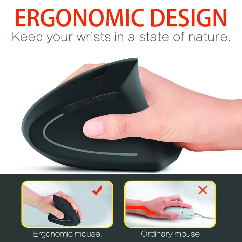 

Wireless Mouse Upright Mouse Ergonomic Vertical Optical 1600 DPI USB Computer Mice 6 Buttons For PC Laptop Desktop