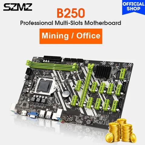 Материнская плата SZMZ B250 BTC для майнинга, материнская плата LGA 1151 с поддержкой 12 графических карт, стандарта DDR4, SATA3.0, VGA-Майнер для криптовалюты