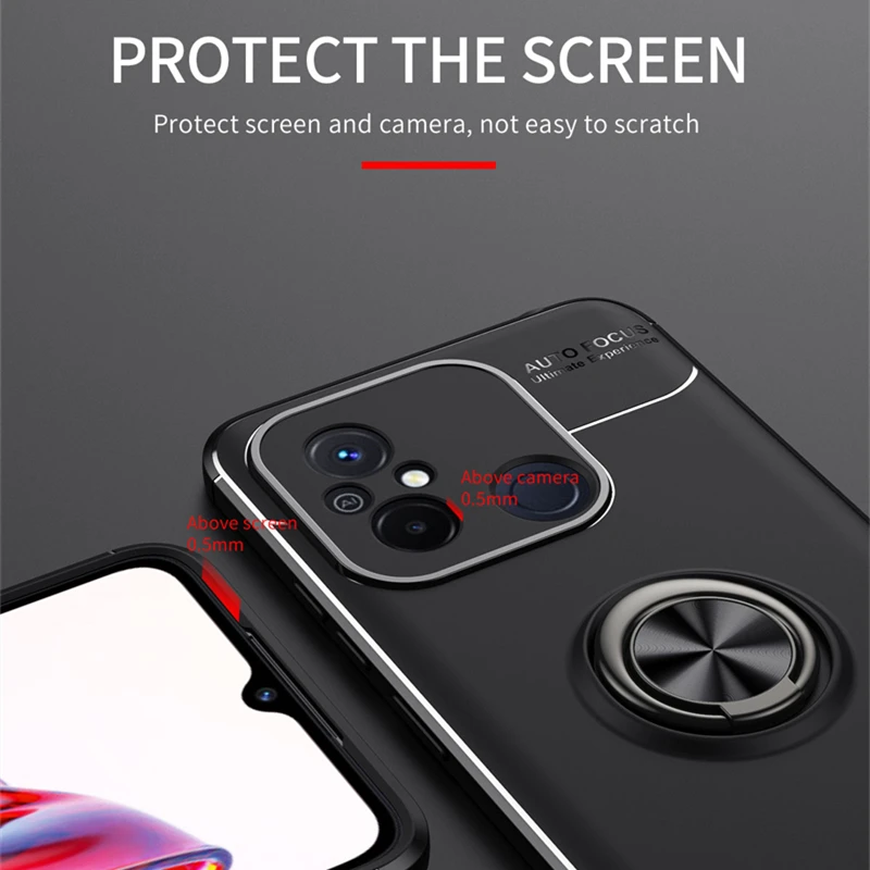 For Redmi 12C Case Cover Xiaomi Redmi 12C Capas Shockproof Phone Bumper Back Armor Soft TPU Ring Holder Cover Xiaomi Redmi 12C