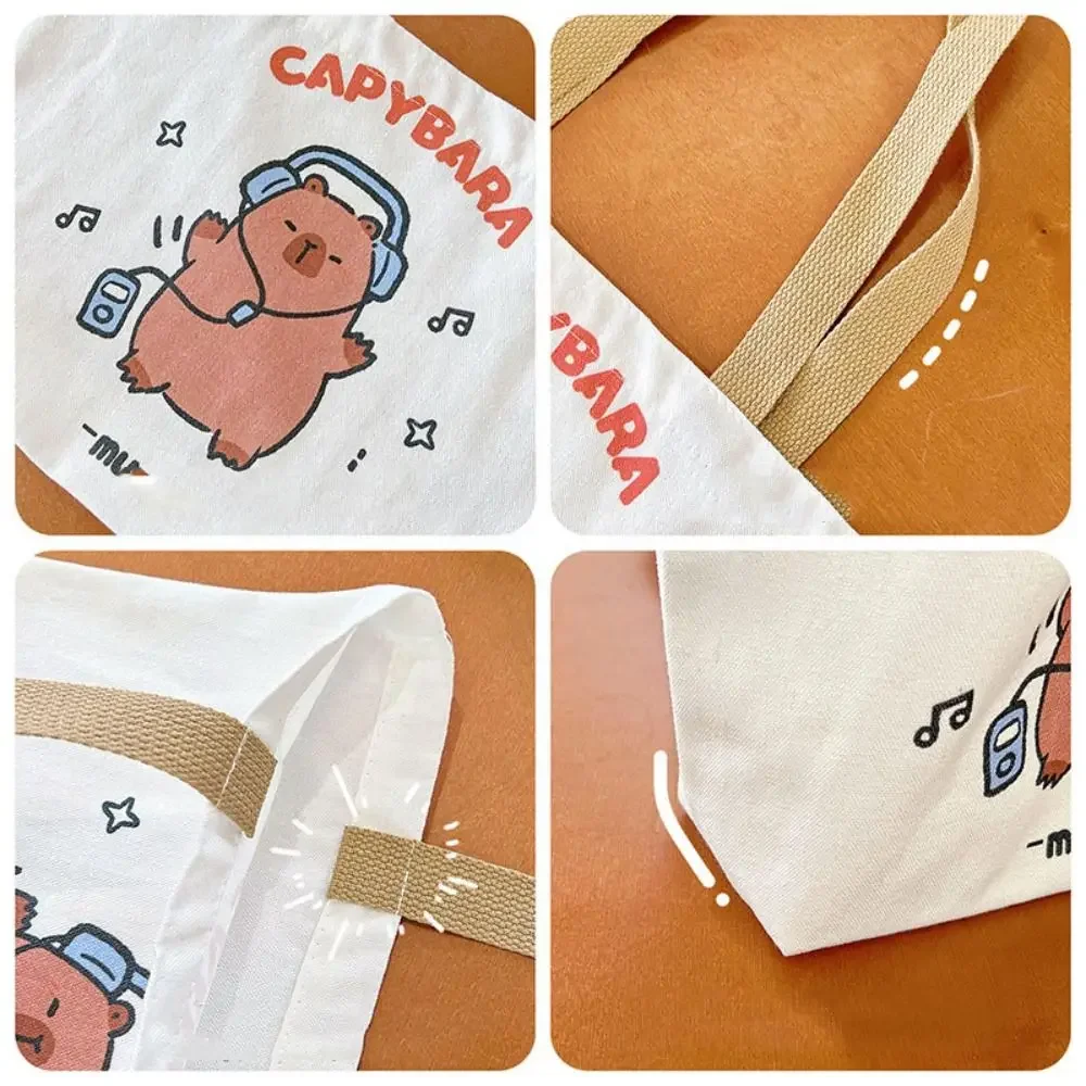 Простая большая вместительная холщовая сумка с капибарой школьная на плечо для