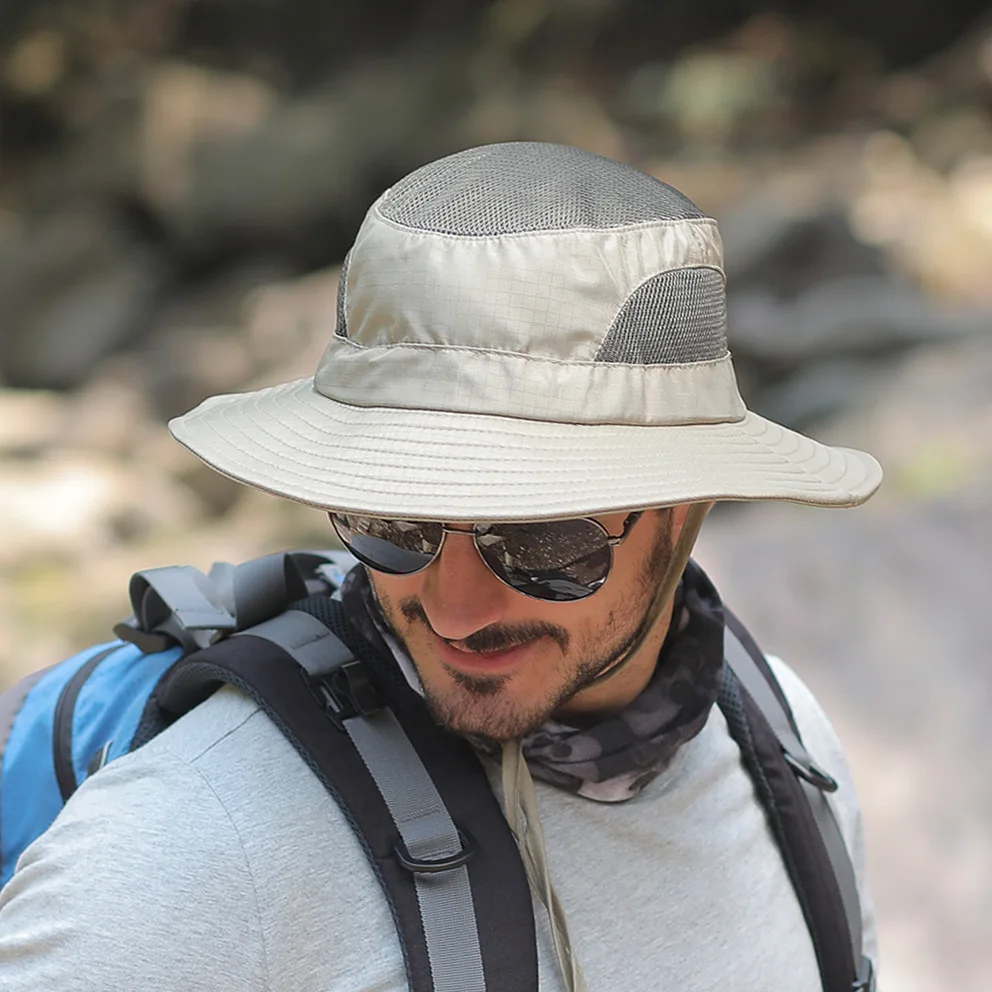 

Men's Cap Summer Mesh Breathable Bucket Hat Panama Jungle Fishing Camping Hats Beach Cap Adjustable Size Bucket Hat Woman