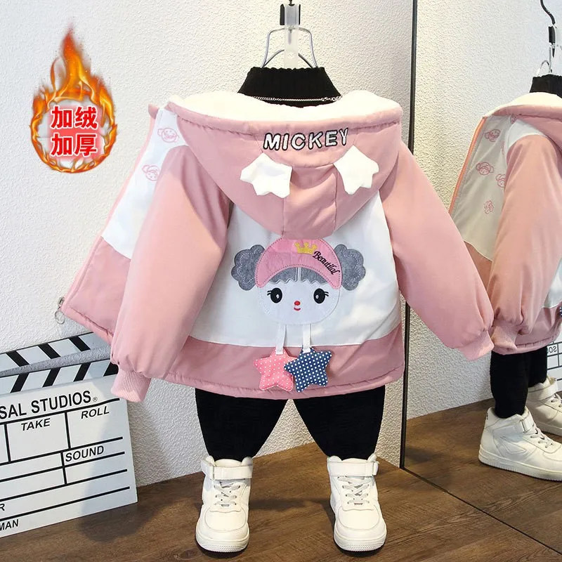 

Winter Girls Cute Star Jackets Plush Thick Warm Coat Girl Windbreaker Outerwear Kids Autumn Clothing Christmas Birthday Gift New