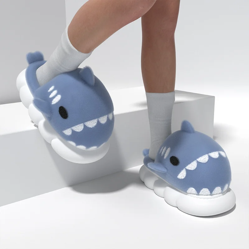 

Man Women Home Slipper 2022 Winter Shark Cotton Slippers For Women's Indoor4cm Thick Soled Cute Plush Slippers For Men