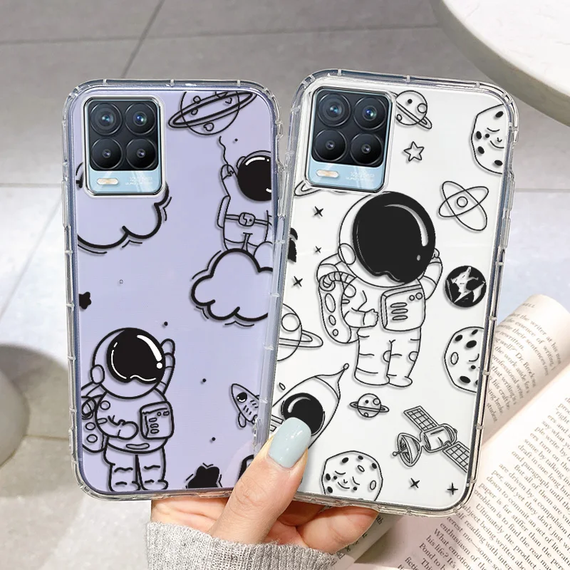 

Realme 8 Pro Case Astronaut Phone Case For OPPO Realme C21 Narzo 30 GT Neo Q3 Pro C20 C17 C15 C11 5 7 6 Pro Clear Silicon Bumper