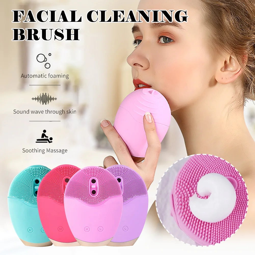 

1PC Silicone Facial Foam Cleaning Brush 5 Gears Face Scrubber Deep Pore Cleaning Electric Face Cleanser Massager Skin Care Tool