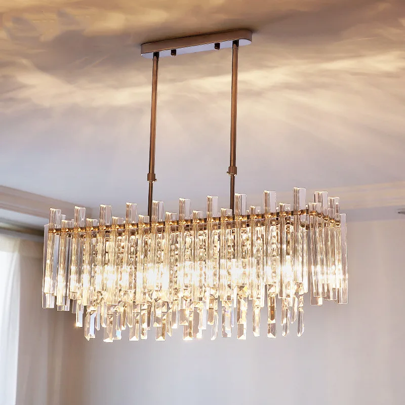 

Led Art Chandelier Pendant Lamp Light Room Decor Modern Dining Rectangle Chrome Metal Lustre K9Crystals Hanging Suspend Lamparas