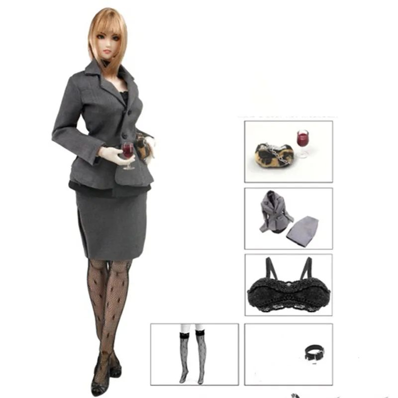 

CC254 DOLLSFIGURE 1/6 Scale Female Soldier OL Grey Business Suit Office Lady Skirt Jacket Clothes Set for 12'' Action Figure