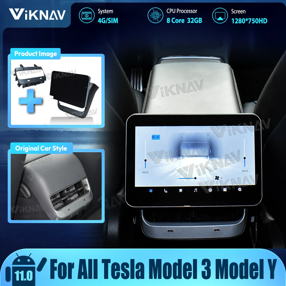 

Панель кондиционирования для Tesla Model 3/ Y, сенсорный экран, система Android 11, Развлекательное видео с задним сиденьем, HD управление переменным то...