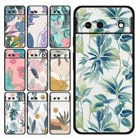 vintage flower leaves shockproof cover for google pixel 7 6 pro 6a 5 5a 4 4a xl 5g soft black phone case shell tpu capa coque