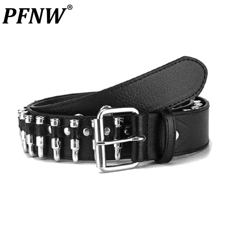 PFNW New Men's Fashion Darkwear Metal Bullet Leather Belts Niche Punk Gothic Rivet Personality Streetwear Tide PU Design 12Z1154