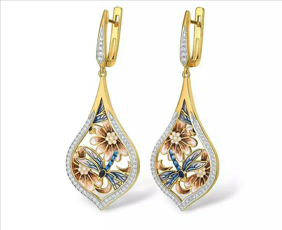 

The New Style of Birds and Flowers Shows The Face Thin Literary Metal Earrings Gold Literary High-end Ear Jewelry