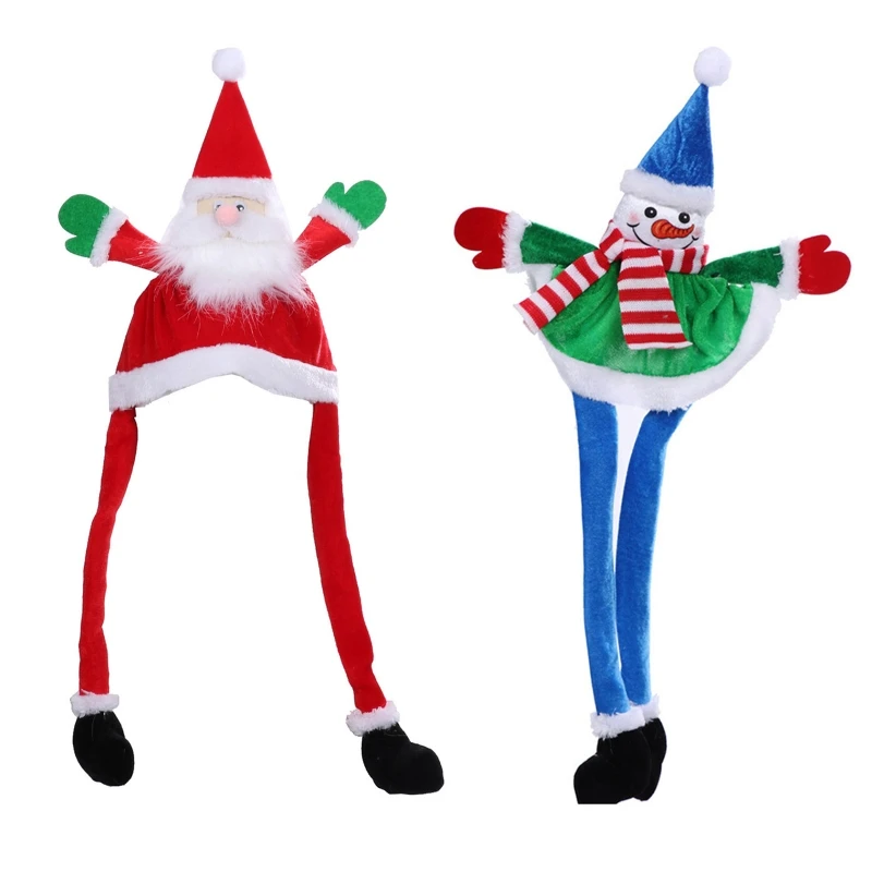 

2 Pcs Santa Hat Hands Moving Jumping Hat Cartoon Christmas Hat Hands Movable Toy Gift for Kids Boy Girl Men Women