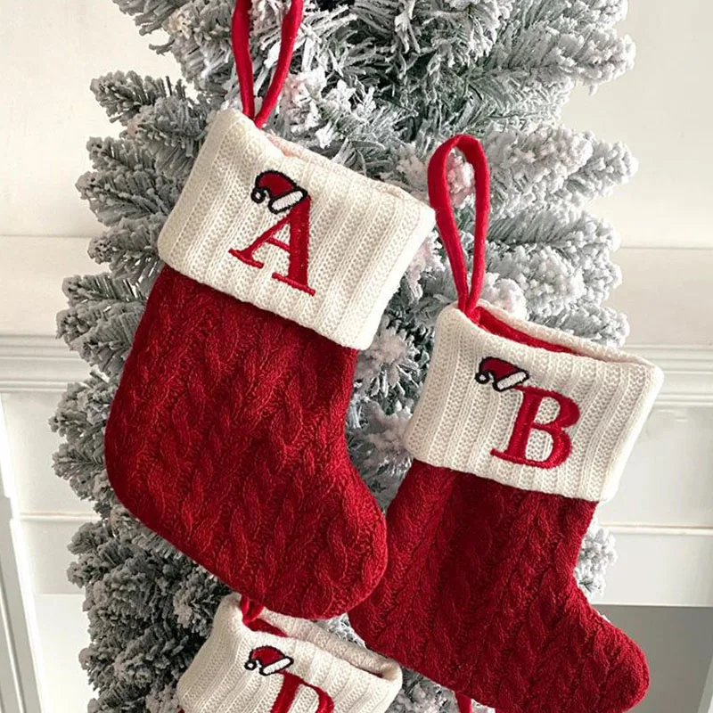 Рождественский чулок с вышитыми буквами мини-милый подвесной веревочный вязаный