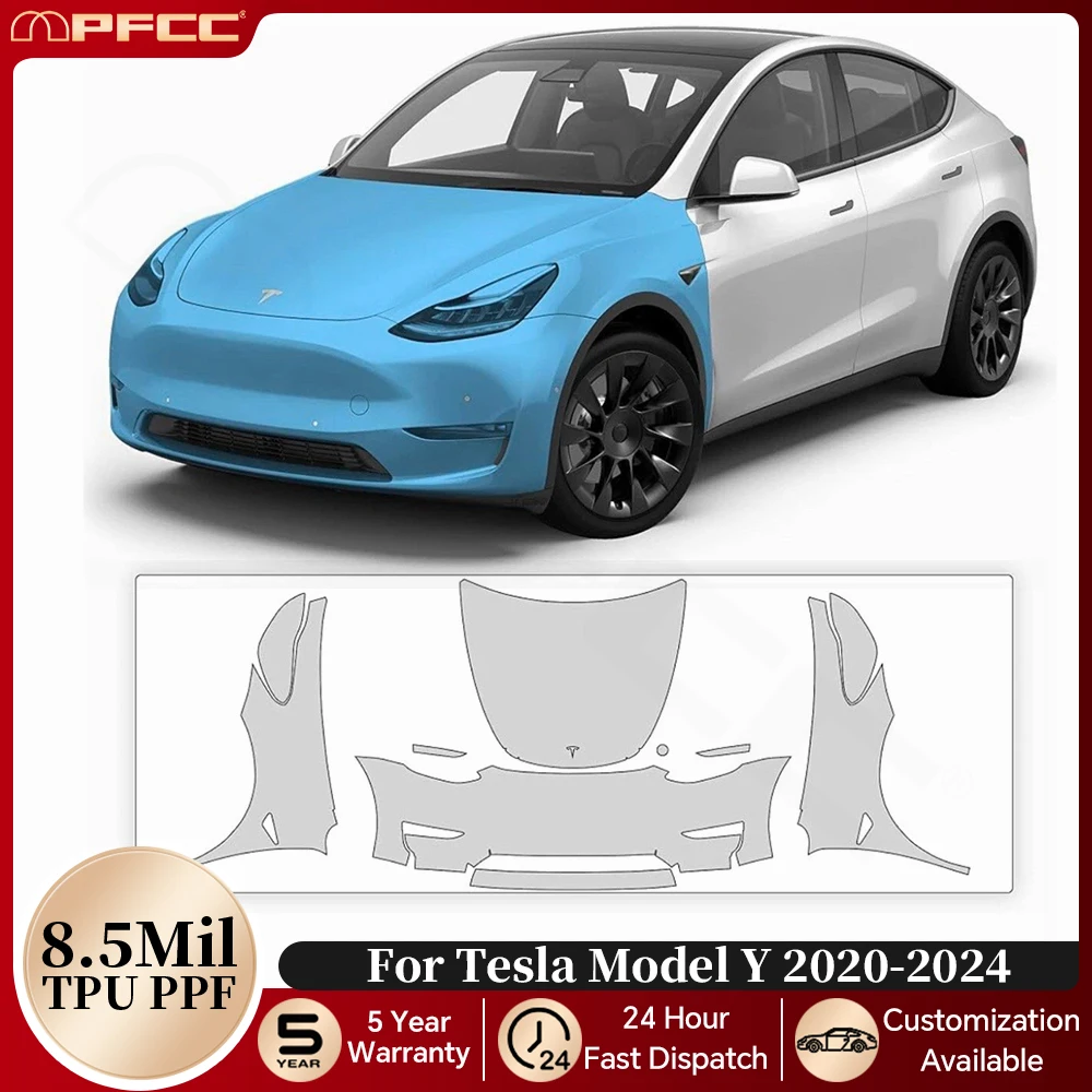 Фото Предварительно вырезанная PPF для Tesla Model Y 2020-2024 9Mil, защитная пленка для краски из ТПУ, полный комплект, прозрачный бюстгальтер, невидимый устойчивый к царапинам чехол №1