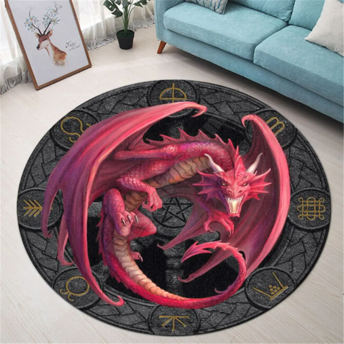 

Dragon Lover Premium Round Rug 3D Printed Rug Non-slip Mat Dining Living Room Soft Bedroom Carpet 06