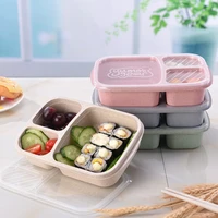 3 grid lunch wheat straw box environmentally friendly microwave food box biodegradable storage container lunch set rilakkuma