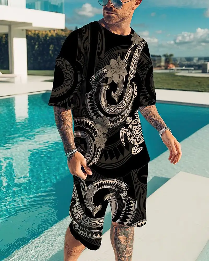 Summer Outfit Men Casual Tracksuit Short Sleeve T-Shirts Suit 2 Piece Retro Set Luxury Oversized Streetwear Harajuku Clothing