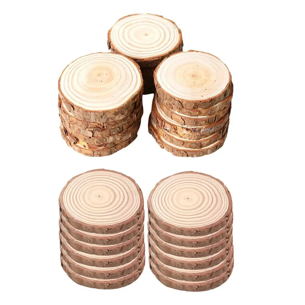 

12/20pcs Wood Slices Round Natural Pine with Bark Crafts Wedding Cake Stand