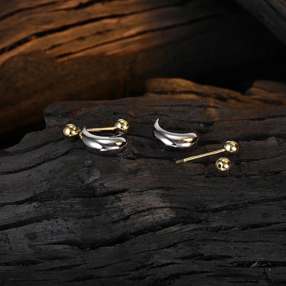 Simple Niche Semi-Circle Earrings Screw Contrast Color Ear Studs Personality Women Earrings