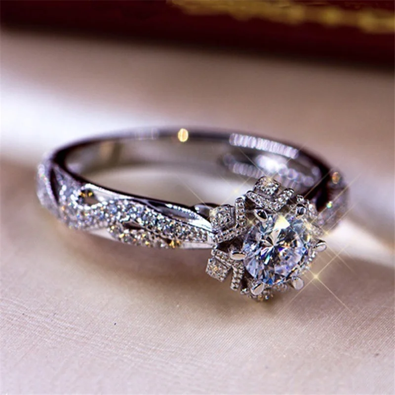 

MFY Hollow Pattern Full Stars Snowflakes Ring For Women Engagement Party Wedding Rings Jewelry Hand Accessories Size 5-11