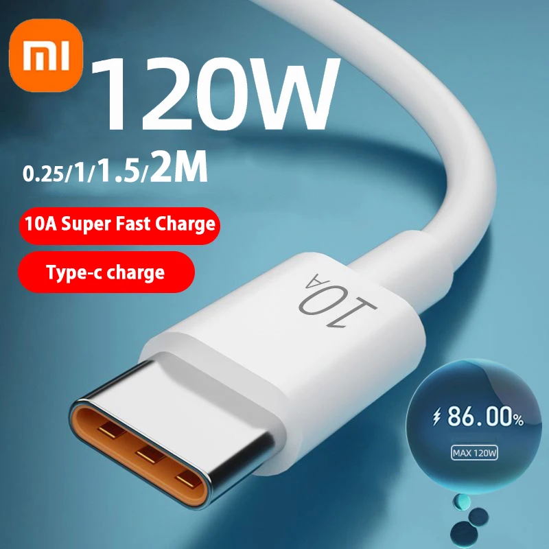 

Xiaomi 120W 10A Type C Fast Charging Cable Data Cord for Samsung Xiaomi Huawei Honor Quick Charing USB C Cables 0.25/1/1.5/2M