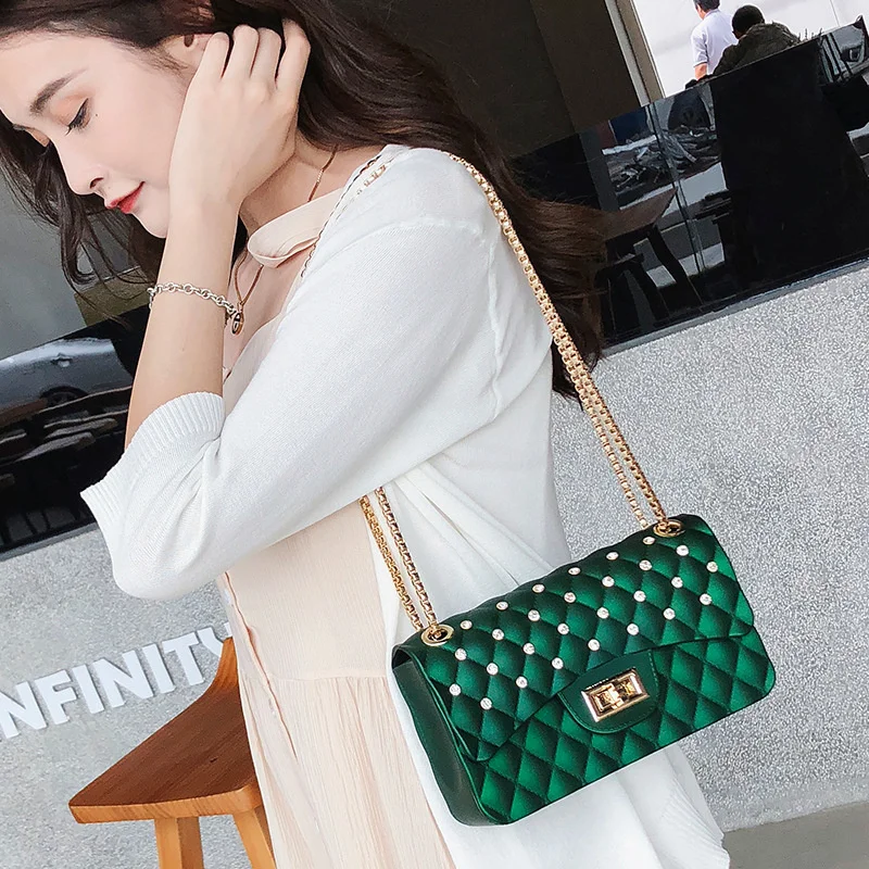 

2021 summer new fashion rhombic jelly bag Single Shoulder Messenger Bag