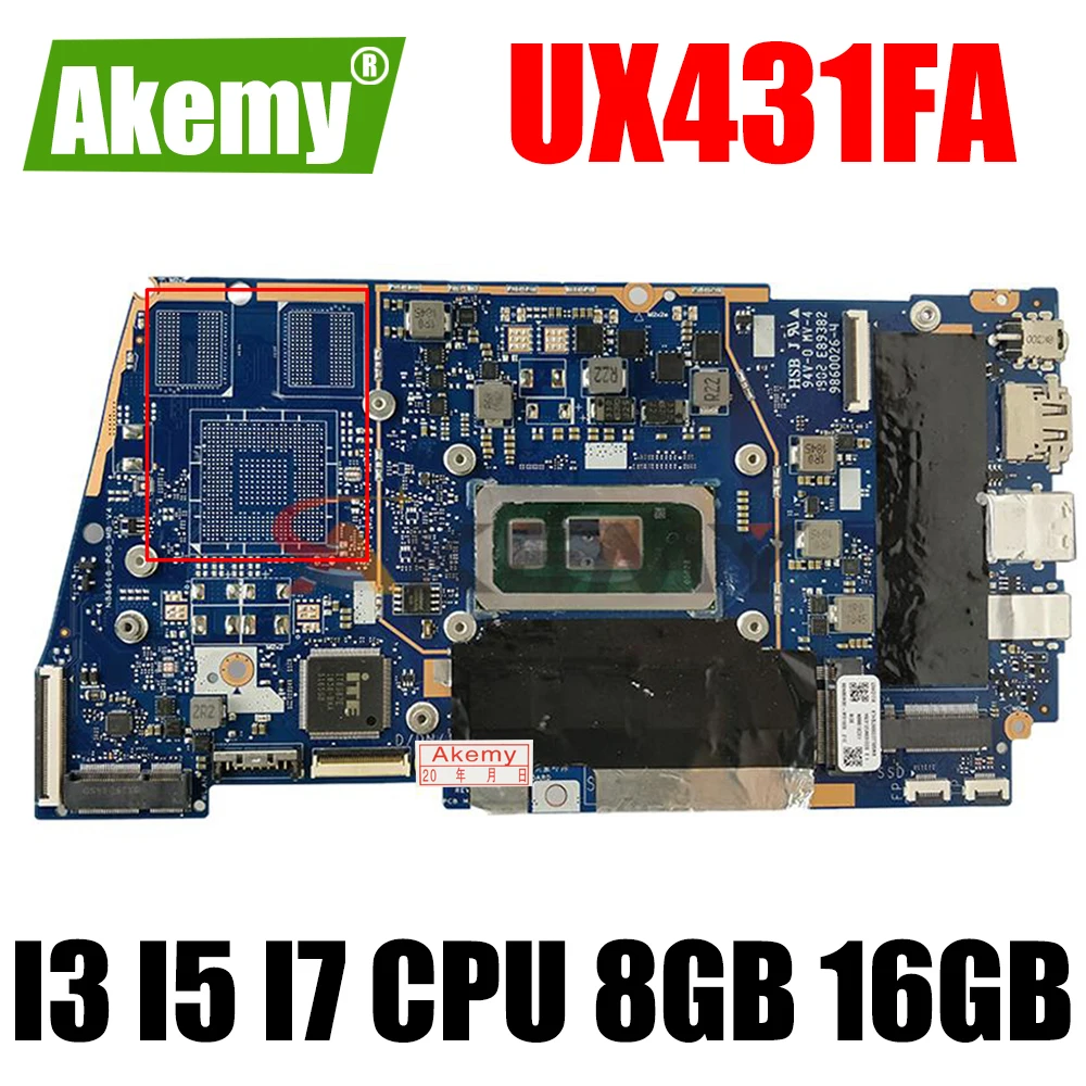 Материнская плата для ноутбука UX431FA/FN, I3 I5 I7 CPU, 8 Гб 16 Гб ОЗУ для ASUS ZenBook-14 UX431FA UX431FN UX431F, оригинальная