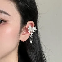 boho shiny zircon butterfly clip earrings for teens girls women natural pearl geometric crystal charm earrings female jewelry
